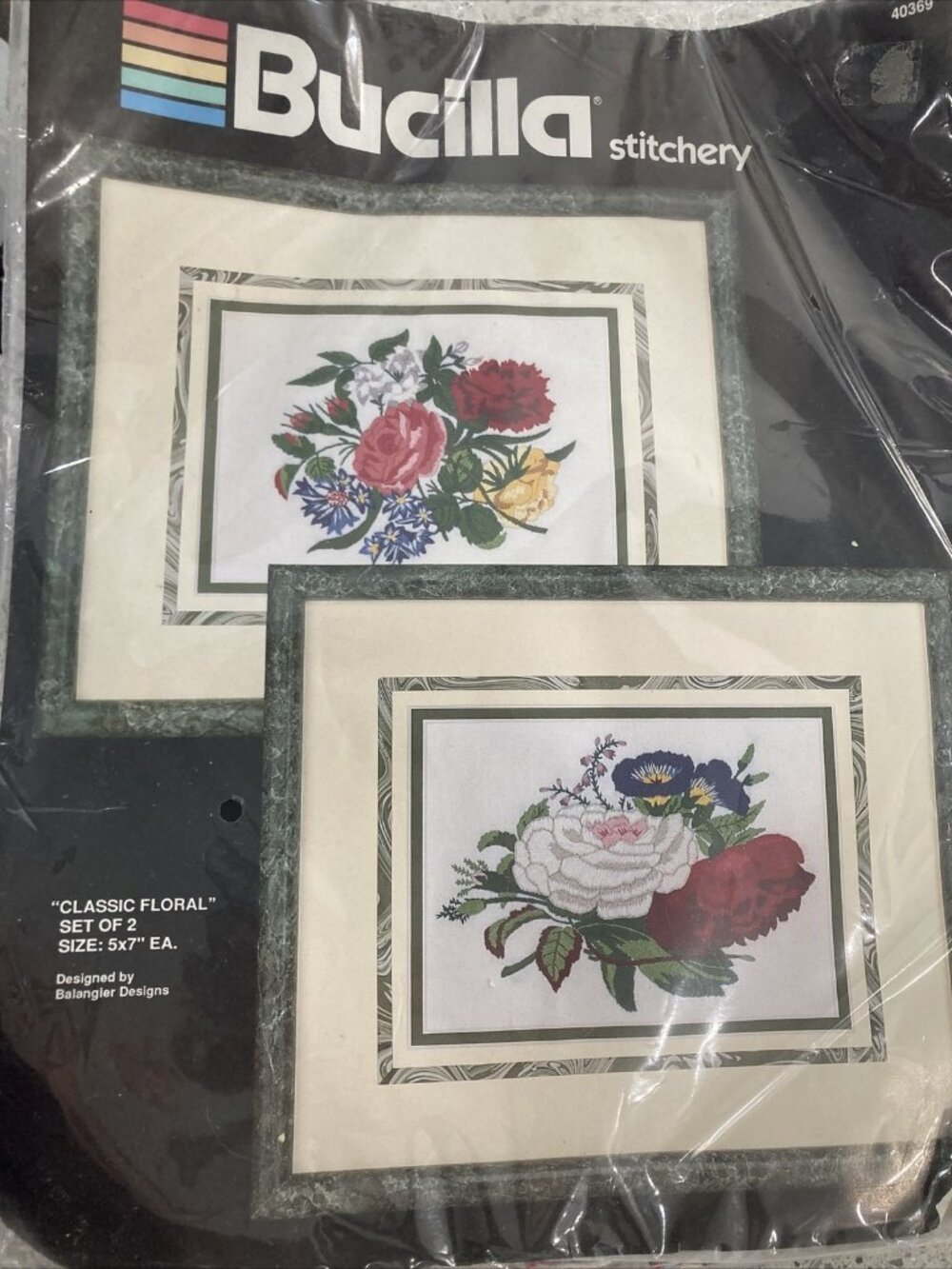 BUCILLA Stitchery | CLASSIC FLORAL Set of 2 | New Embroidery KIT Sealed | VTG